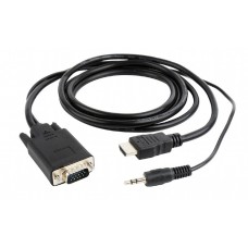 Кабель Cablexpert HDMI-VGA 19M/15M + 3.5Jack, 1.8м, черный, позол.разъемы, пакет (A-HDMI-VGA-03-6)