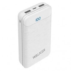 Аккумулятор внешний 20000mA WALKER WB-525 (2USB выхода 2,1A/Вход MicroUSB, Вход Type-C) белый