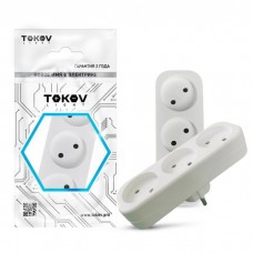 Разветвитель TOKOV ELECTRIC, 3-м, без з/к, 16А, 250В, IP20, полипропилен, белый, TKL-S3-C01