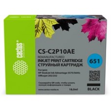 Картридж струйный Cactus CSC2P10AE № 651 черный (18мл) для HP 5575/5645;Officejet 202/252