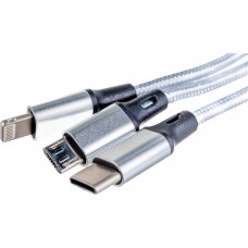 Кабель PERFEO USB2.0 A вилка - 3 в 1 ( Micro + Type C + 8 PIN вилка ), серый, длина 1,2 м. (U5001)