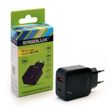 Адаптер сетевой Ergolux ELX-РA01QC-C02 1USB+1Type C 100-220В 5-9В/3А QC коробка черный Ergolux
