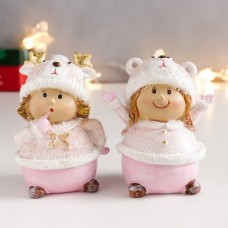 Сувенир полистоун Малышка-пухляшка в розовом, в шапке мишки7567907