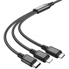 Кабель USB HOCO HC-67400 X76/ 3-in-1: Lightning+Micro+Type-C/ 1m/ 2A/ Black