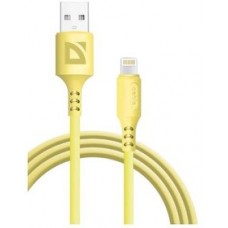 Кабель Defender  F207, USB 2.0 (AM) - Apple Lightning (M), 1метр, 2.4А, силиконовая оплетка, жёлтый.