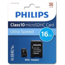 Флеш карта microSD 16GB PHILIPS microSDHC Class 10 (SD адаптер)