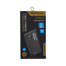 Внешний аккумулятор GoPower PB03-20 20000mAh 3.0A 22.5W 2USB/Type-C черный (1/50)