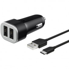 Зарядное устройство Deppa АЗУ 2 USB 2.4А + кабель USB Type-C, черный, Deppa
