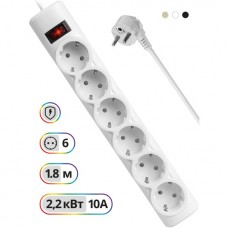 Сетевой фильтр Defender DFS 151 1,8 м, белый, 6 розеток  99489