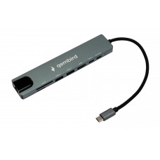 Док-станция Type-C Gembird UHB-D3, 8в1: USB2.0, USB3.1, Type-C PD87W, Type-C, HDMI, SD/TF, RJ45, каб