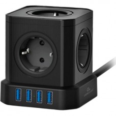 Сетевой фильтр Cablexpert Tower, TWR-5-U4-B-3, 5р, 10А, 4хUSB, 3.1А, 3м, ур.защиты 4+, черный, короб